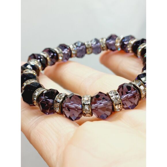 Purple Multi-Faceted Crystal Bracelets Set of 3 w/sparkling crystal rondelles - Picture 2 of 10